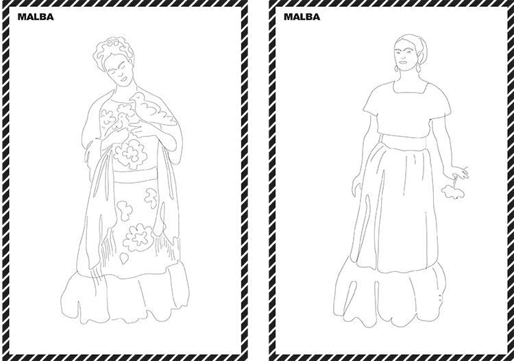 Descargables Malba para colorear El guardarropas de Frida Kahlo Malba